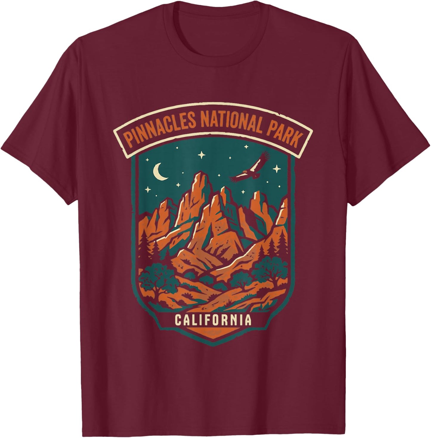 Pinnacles National Park California Vintage Design T-Shirt - T-Shirt | Maroon