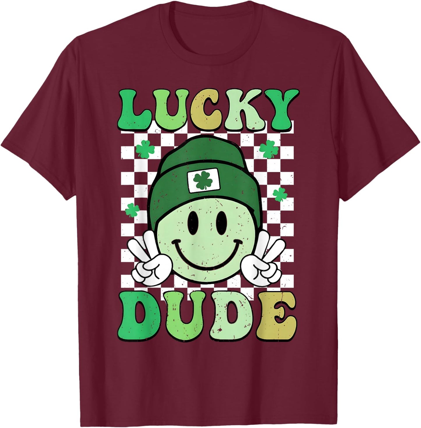 Lucky Dude St Patrick's Day Sunglasses With Lucky Shamrock T-Shirt - T-Shirt | Maroon