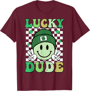 Lucky Dude St Patrick's Day Sunglasses With Lucky Shamrock T-Shirt - T-Shirt | Maroon