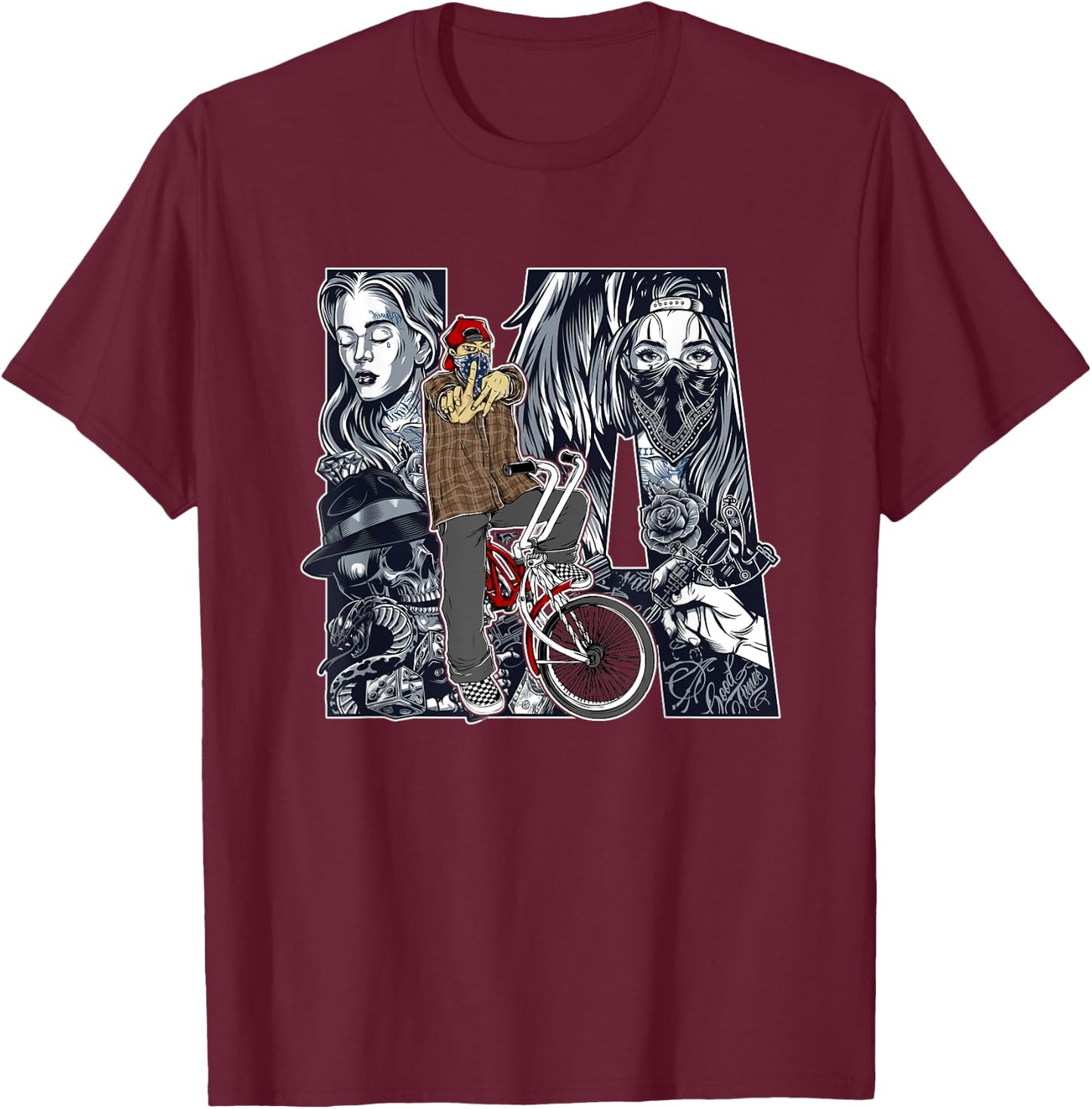 Lowrider Bike, LA Chicano Cholo, Los Angeles Lowrider T-Shirt - T-Shirt | Maroon