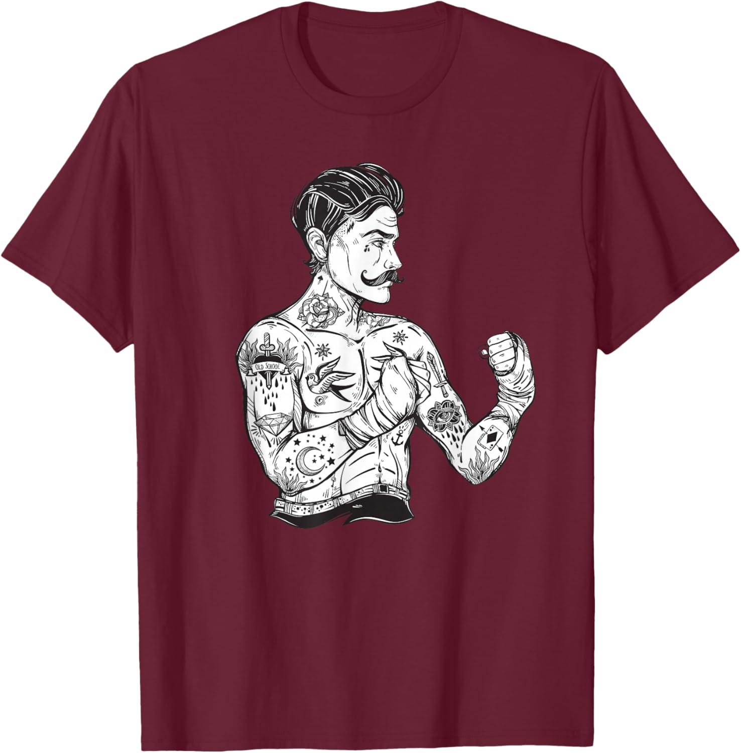 Vintage Boxing Champion Tattoo - Boho Ink Fighter T-Shirt - T-Shirt | Maroon