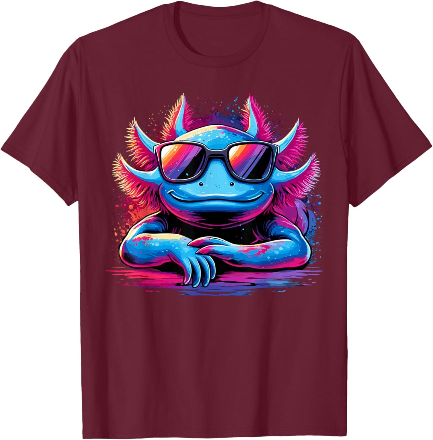 Axolotl Colorful Anime Cute Kawaii Axolotl T-Shirt - T-Shirt | Maroon