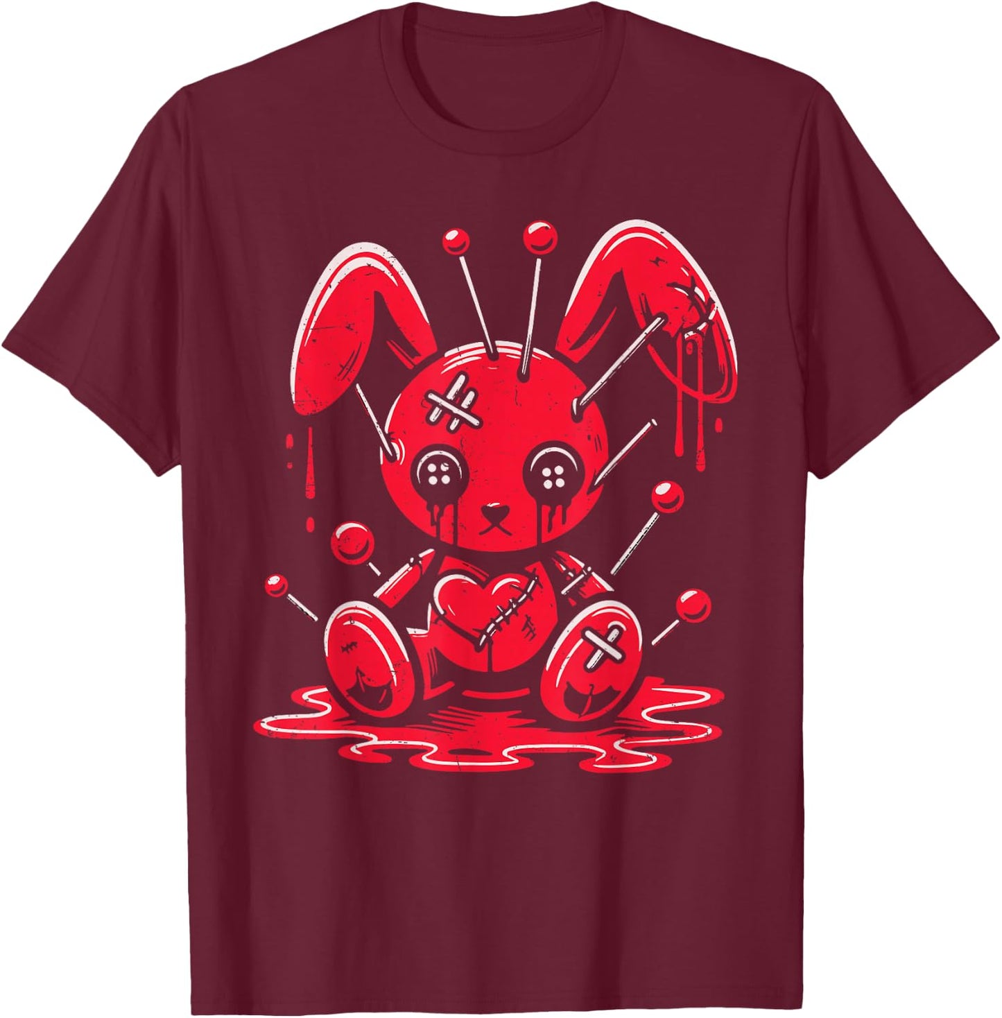 Stitched Bunny Rabbit Pastel Goth Anime Kawaii Gothic Grunge T-Shirt - T-Shirt | Maroon