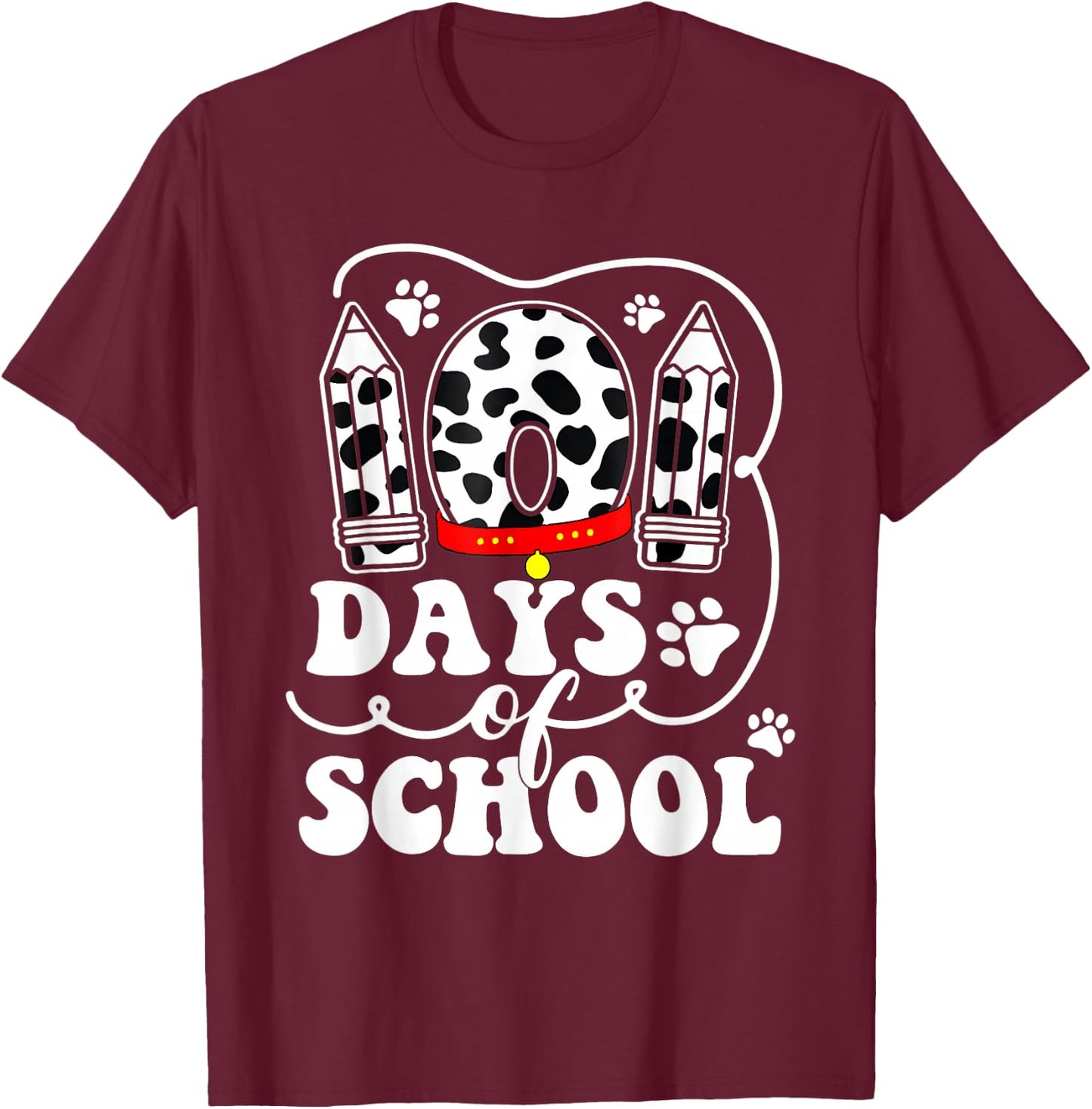 Happy 101 Days School Cute Dog Lover 100 Days Student Kids T-Shirt - T-Shirt | Maroon