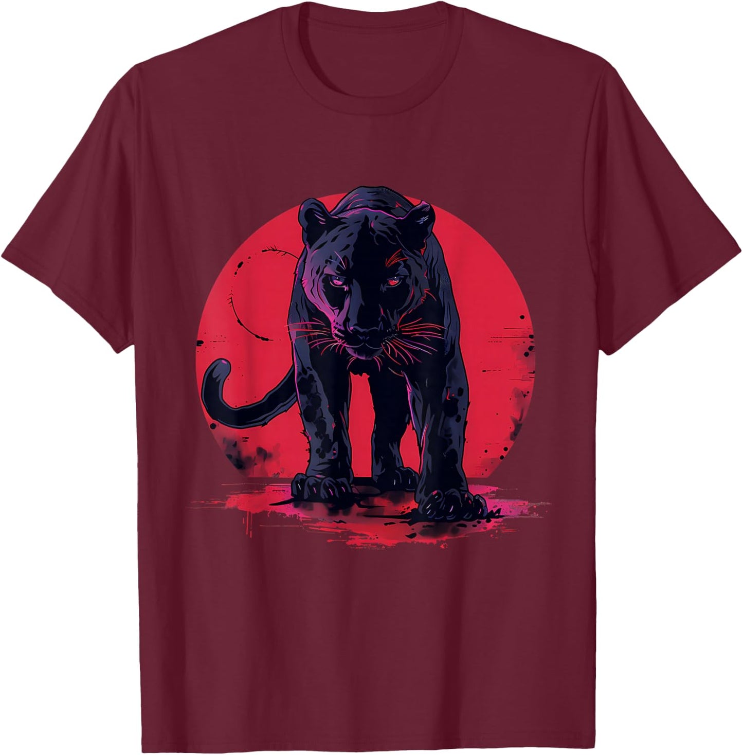 Panther Animal Art Splash Wildlife Motif Panther Lover T-Shirt - T-Shirt | Maroon