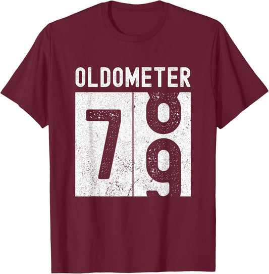 Oldometer 79th Birthday Funny Retro Turning 79 Years Old Men T-Shirt - T-Shirt | Maroon