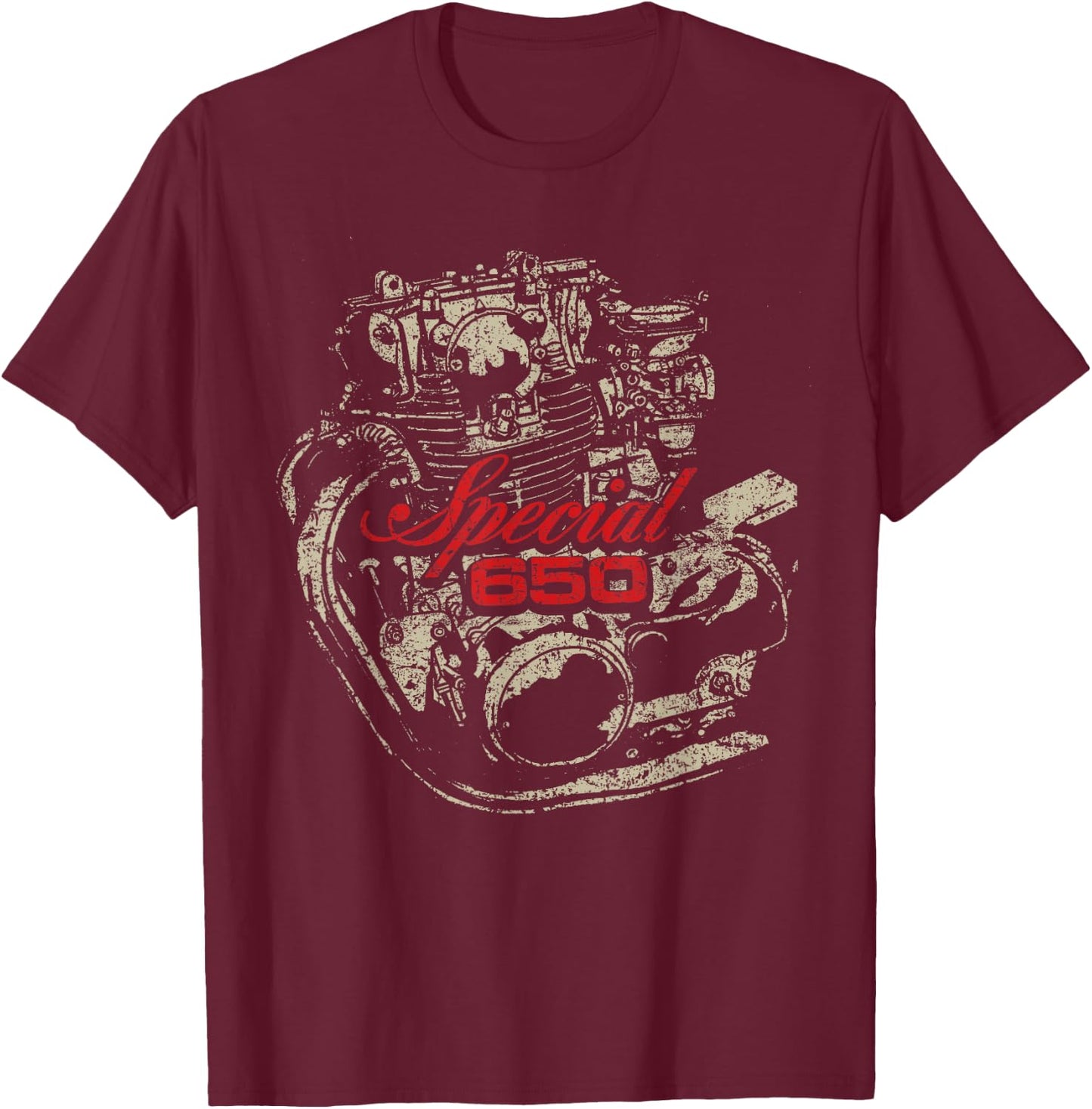 XS650 Special Engine Distressed Retro Design T-Shirt - T-Shirt | Maroon