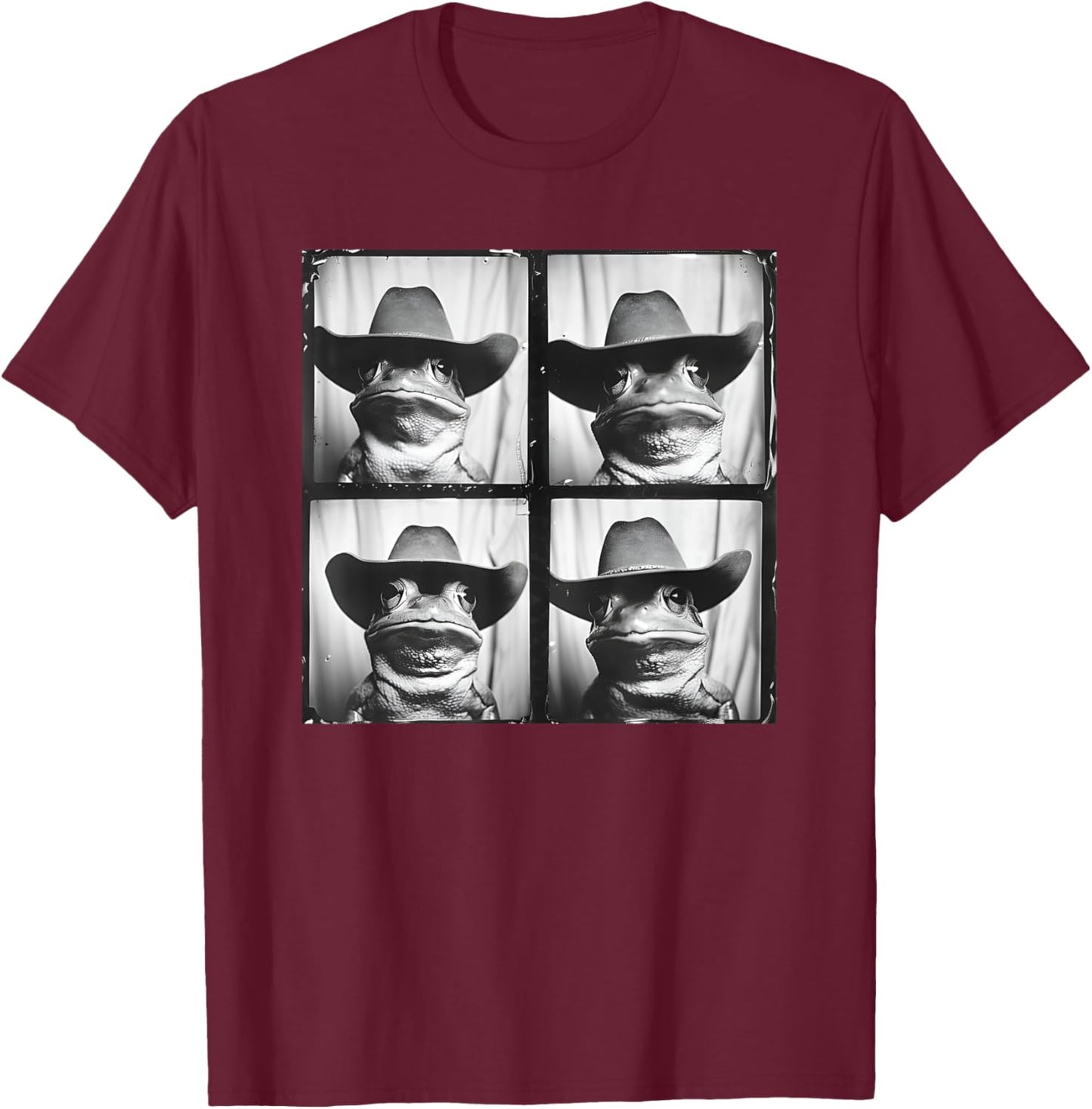 Frog Wearing Cowboy Hat Photoshoot Funny Animal Photobooth T-Shirt - T-Shirt | Maroon