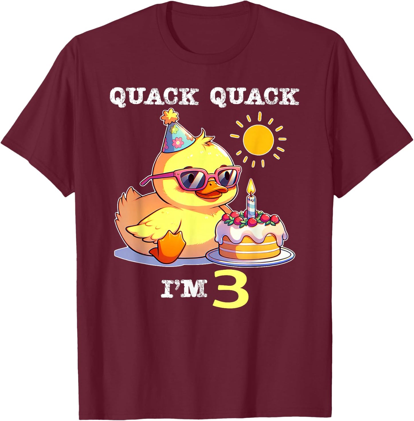 Kids 3rd Birthday Quack Im 3 Cute Duck Toddler Boy Girl T-Shirt - T-Shirt | Maroon