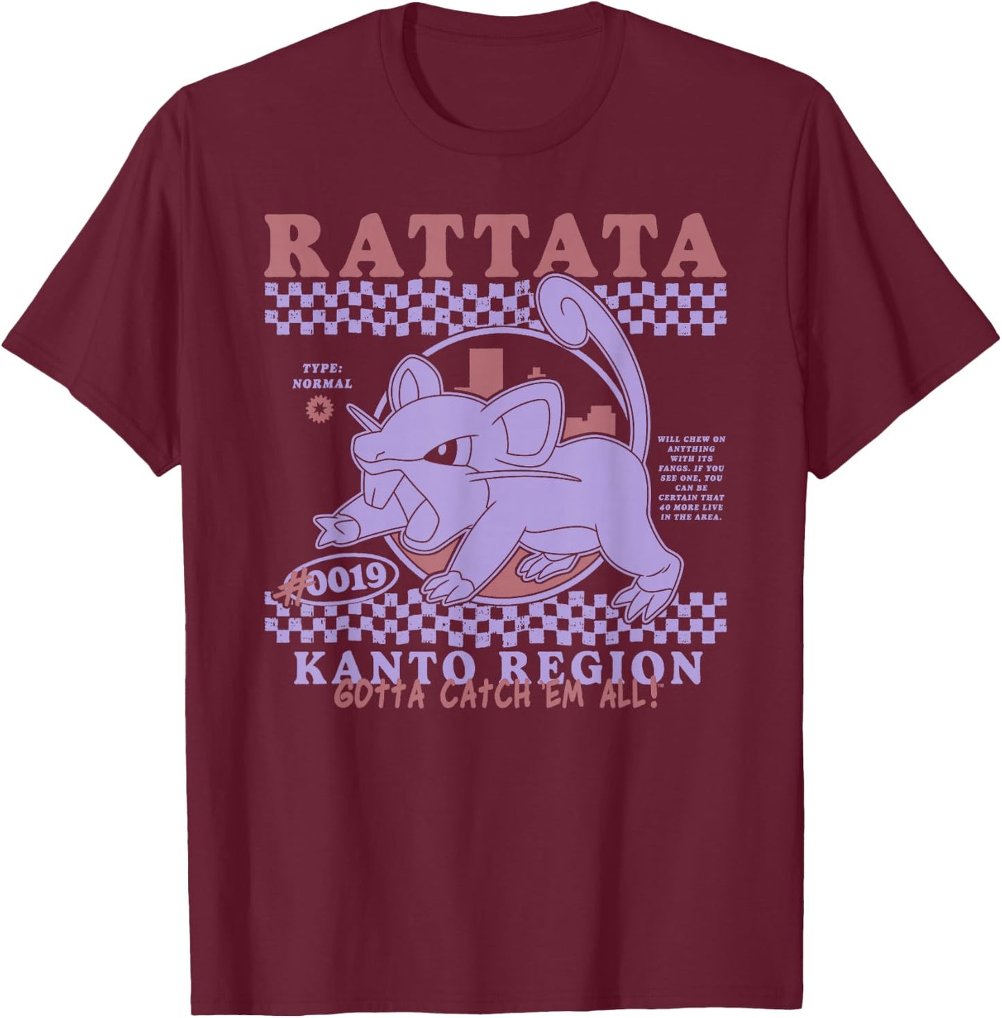 Pokémon Rattata Kanto Region Gotta Catch'em All! #0019 T-Shirt - T-Shirt | Maroon