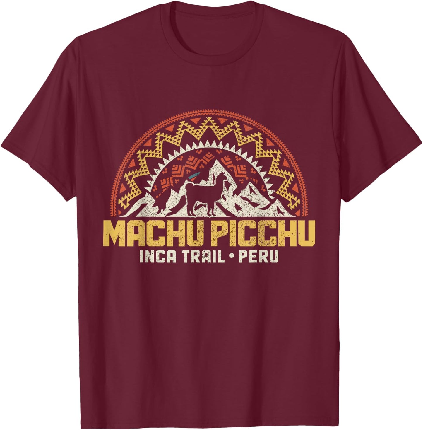 Machu Picchu Peru Inca Trail Souvenir Lama Alpaca Vintage T-Shirt - T-Shirt | Maroon