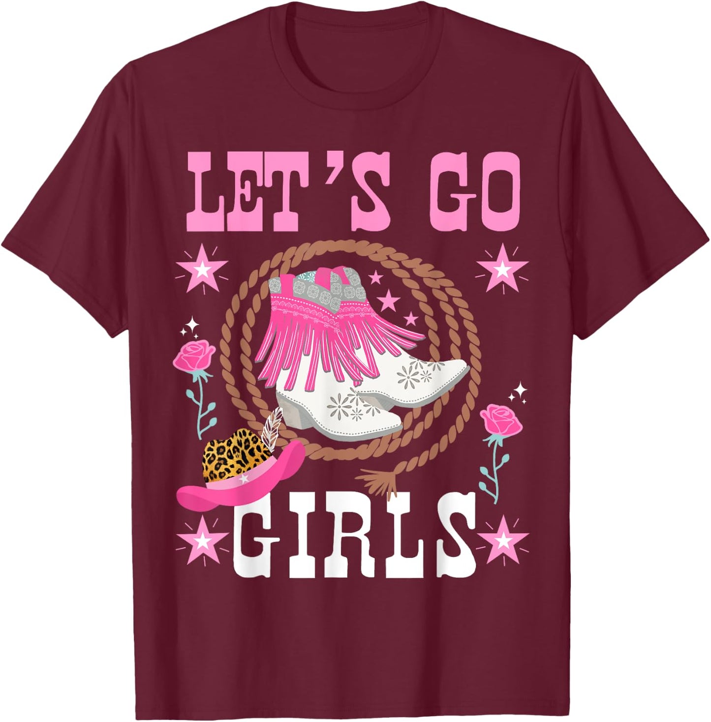 Western Cowgirls Country Western Rodeo Let's Go , Black, S T-Shirt - T-Shirt | Maroon