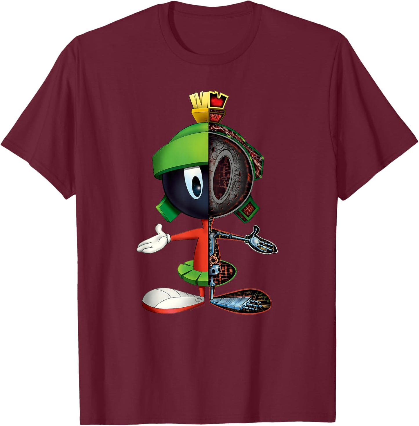 Looney Tunes Marvin Martian Half Skeleton T-Shirt - T-Shirt | Maroon