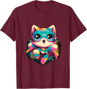 Kawaii Cat Hero - Cute Anime Superhero , Small, Black T-Shirt - T-Shirt | Maroon