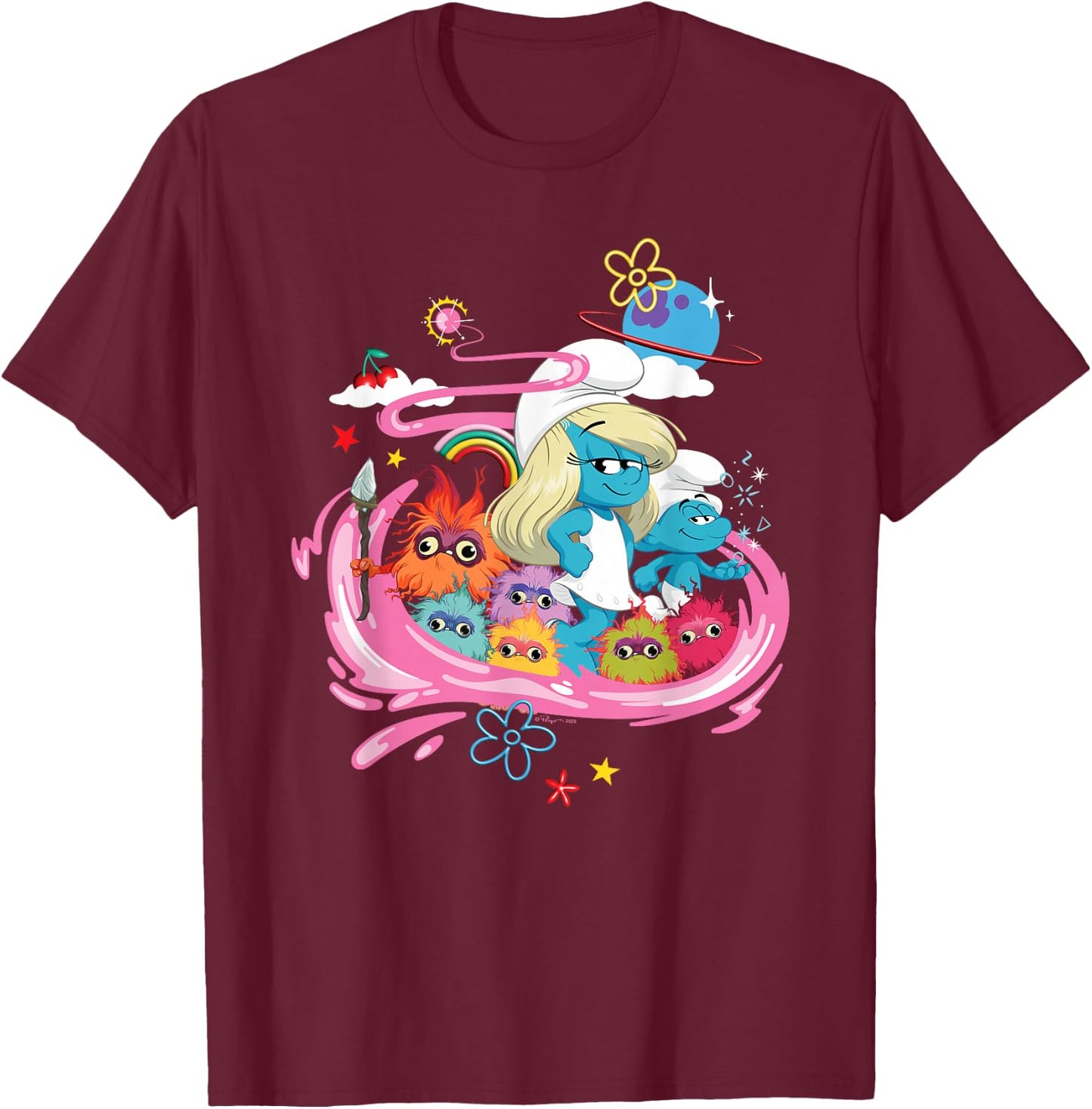 The Smurfs Movie Smurfette, No Name and Mama Poot T-Shirt - T-Shirt | Maroon