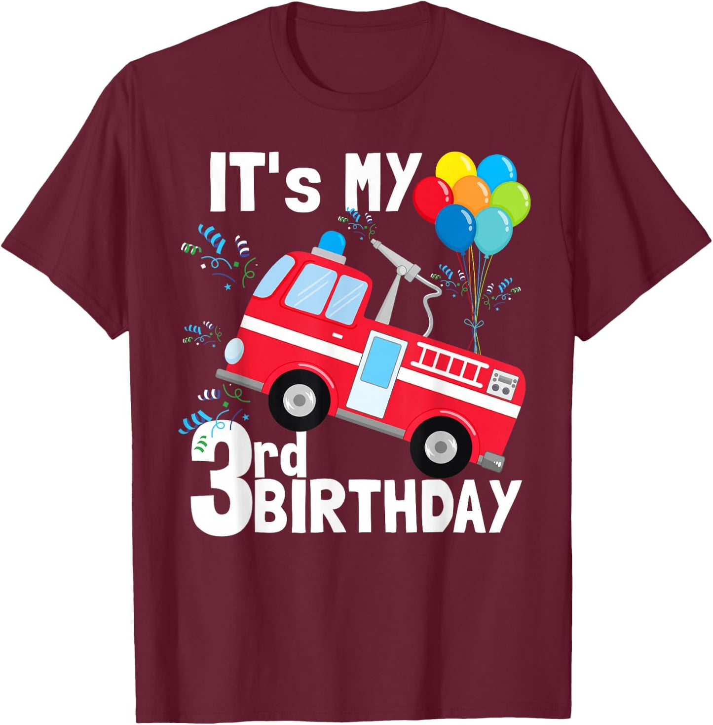 It's My 3rd Birthday Fire Truck 3 Birthday Boy Gift T-Shirt - T-Shirt | Maroon