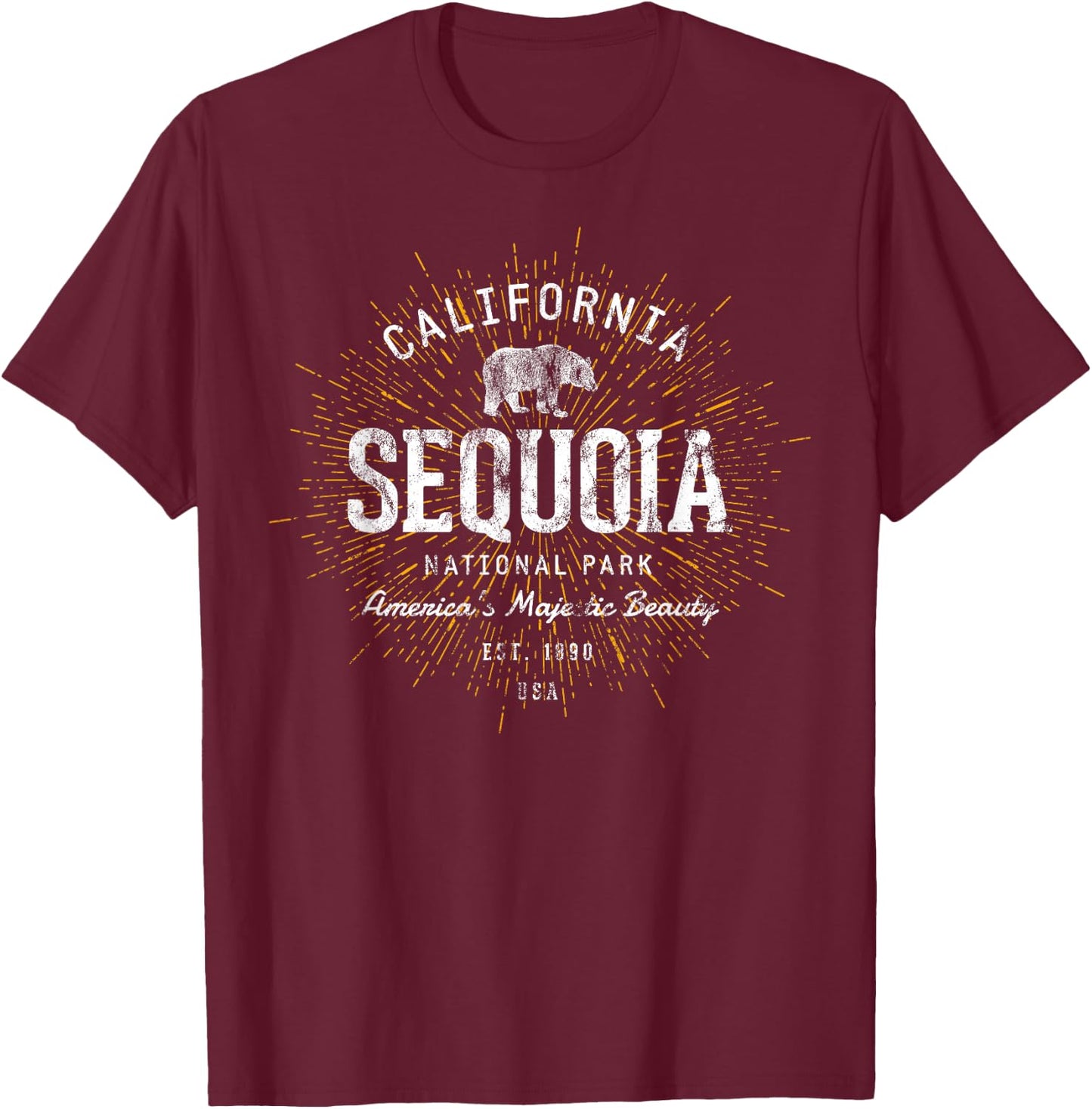 Retro Sequoia National Park Vintage T-Shirt - T-Shirt | Maroon