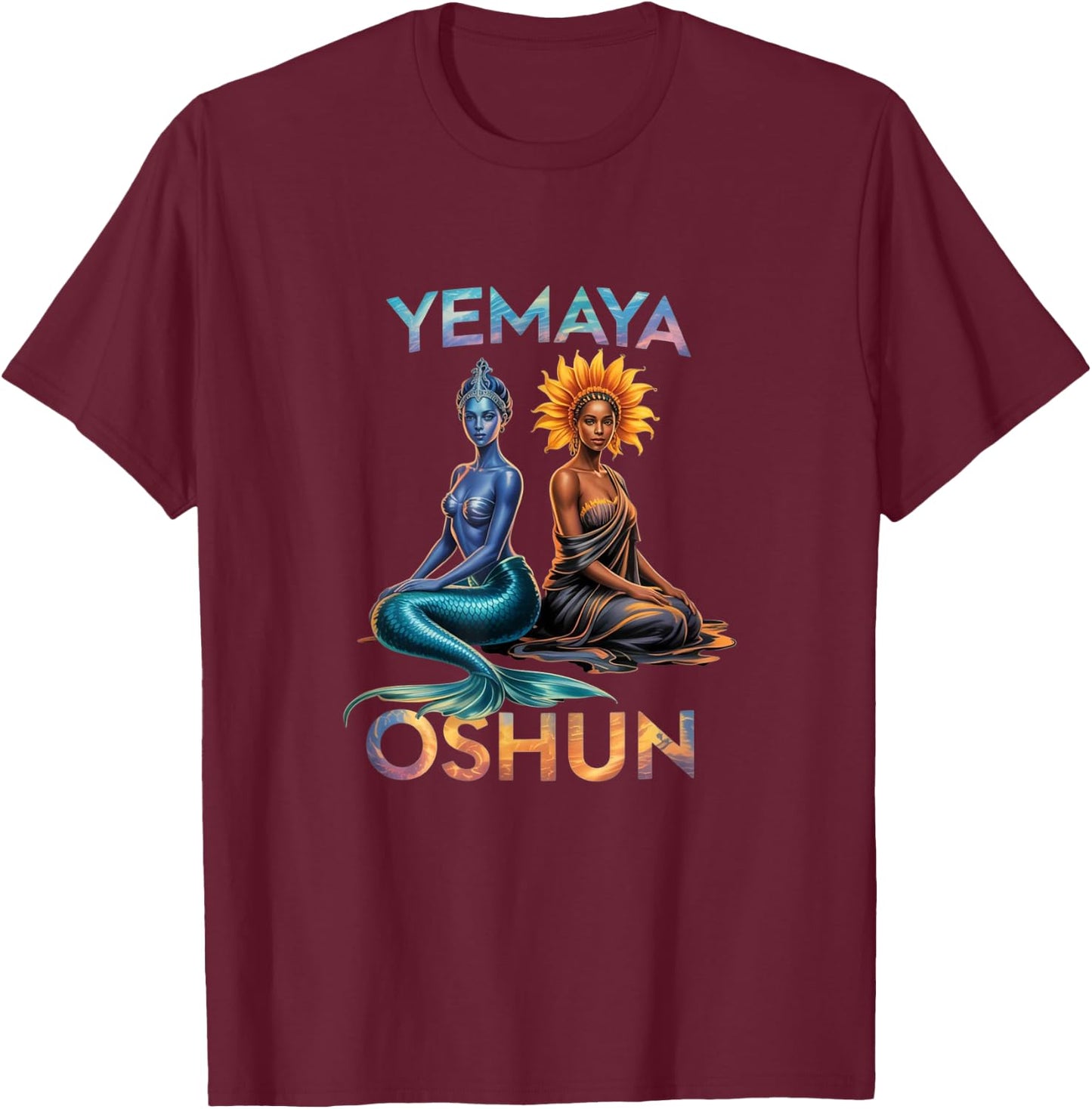 Yemaya Oshun Orisha Yoruba Goddess Mermaid T-Shirt - T-Shirt | Maroon