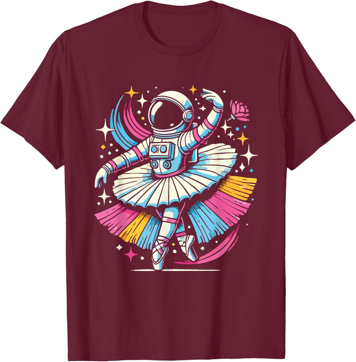 Astronaut Ballerina Cosmic Dance Stars Universe Funny T-Shirt - T-Shirt | Maroon