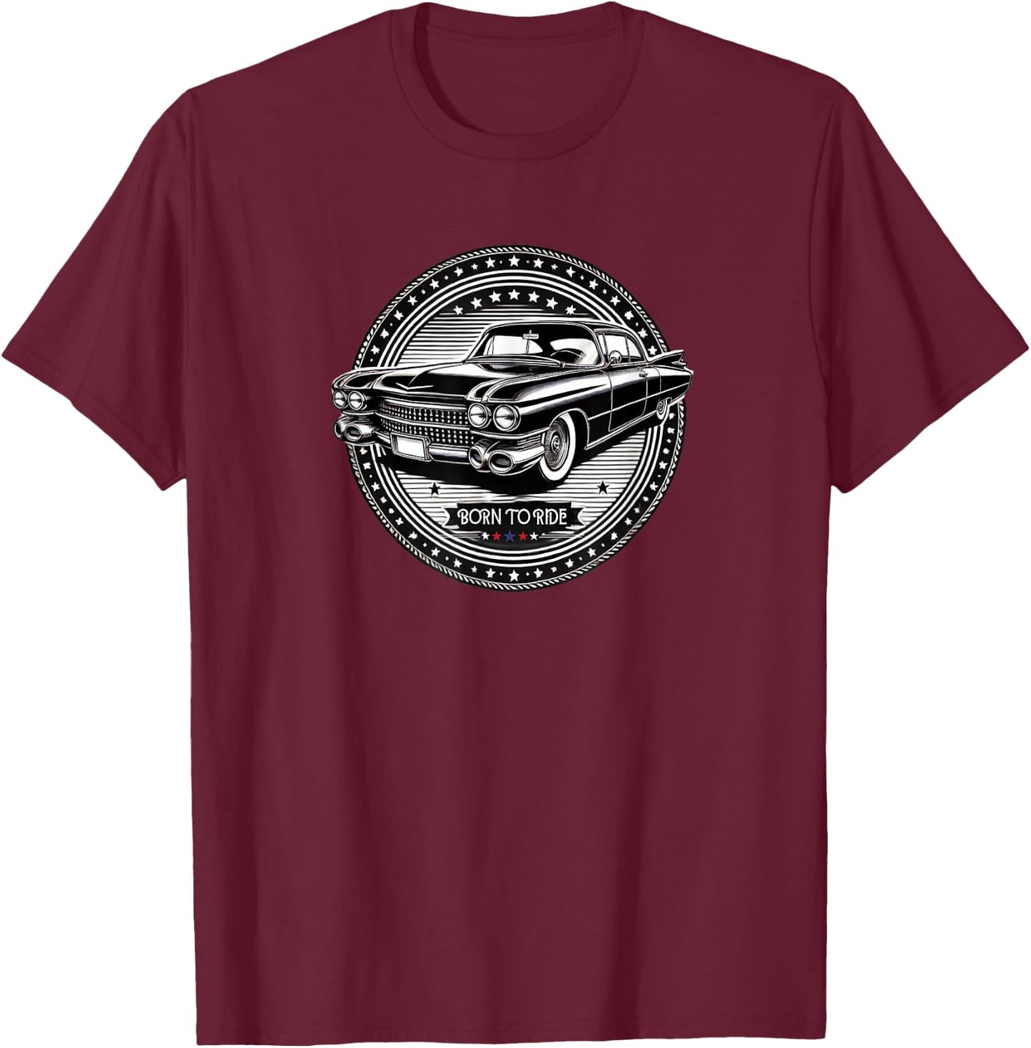 Vintage Cadillac lookin Vehicle - Black & White - Old school T-Shirt - T-Shirt | Maroon