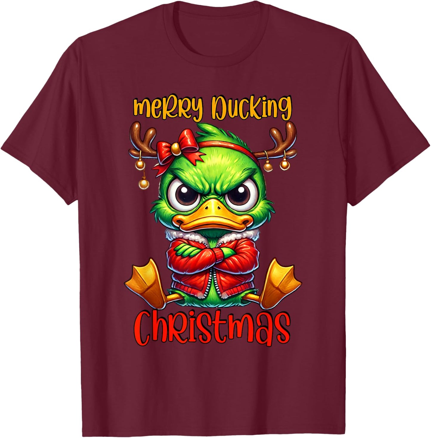 Ducking Christmas Ugly Xmas Christmas Duck T-Shirt - T-Shirt | Maroon