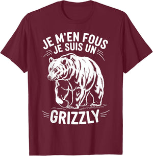 I don't care I'm a grizzly animal gift funny grizzly , Black, S T-Shirt - T-Shirt | Maroon