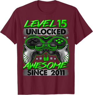 Level 15 Unlocked 15 Year Old Gifts Boys 15th Birthday Boy T-Shirt - T-Shirt | Maroon