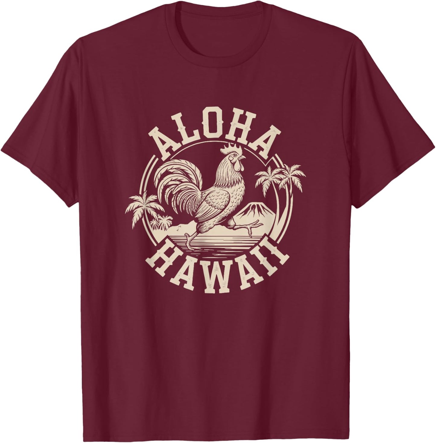 Aloha Hawaii Rooster Running on the Beach Tropical Vacation T-Shirt - T-Shirt | Maroon