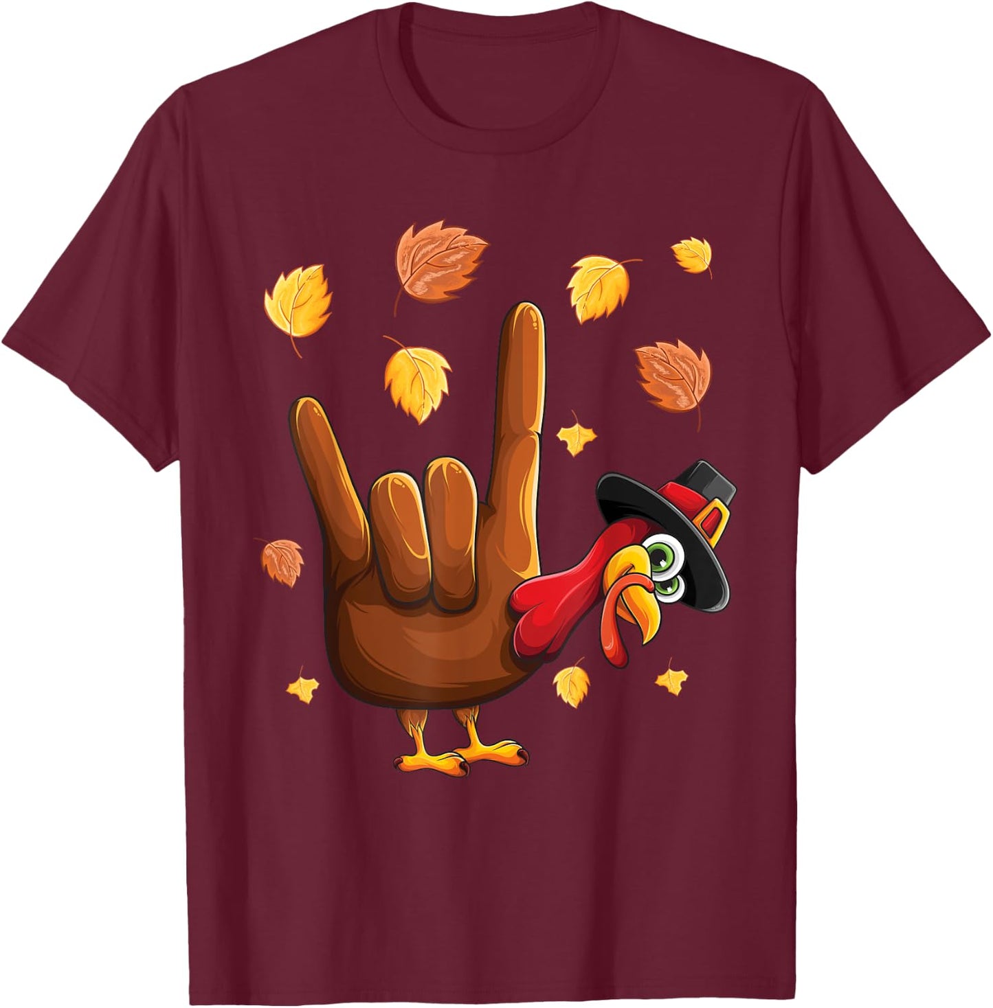 ASL Tukey American Sign Language I Love You Thanksgiving T-Shirt - T-Shirt | Maroon
