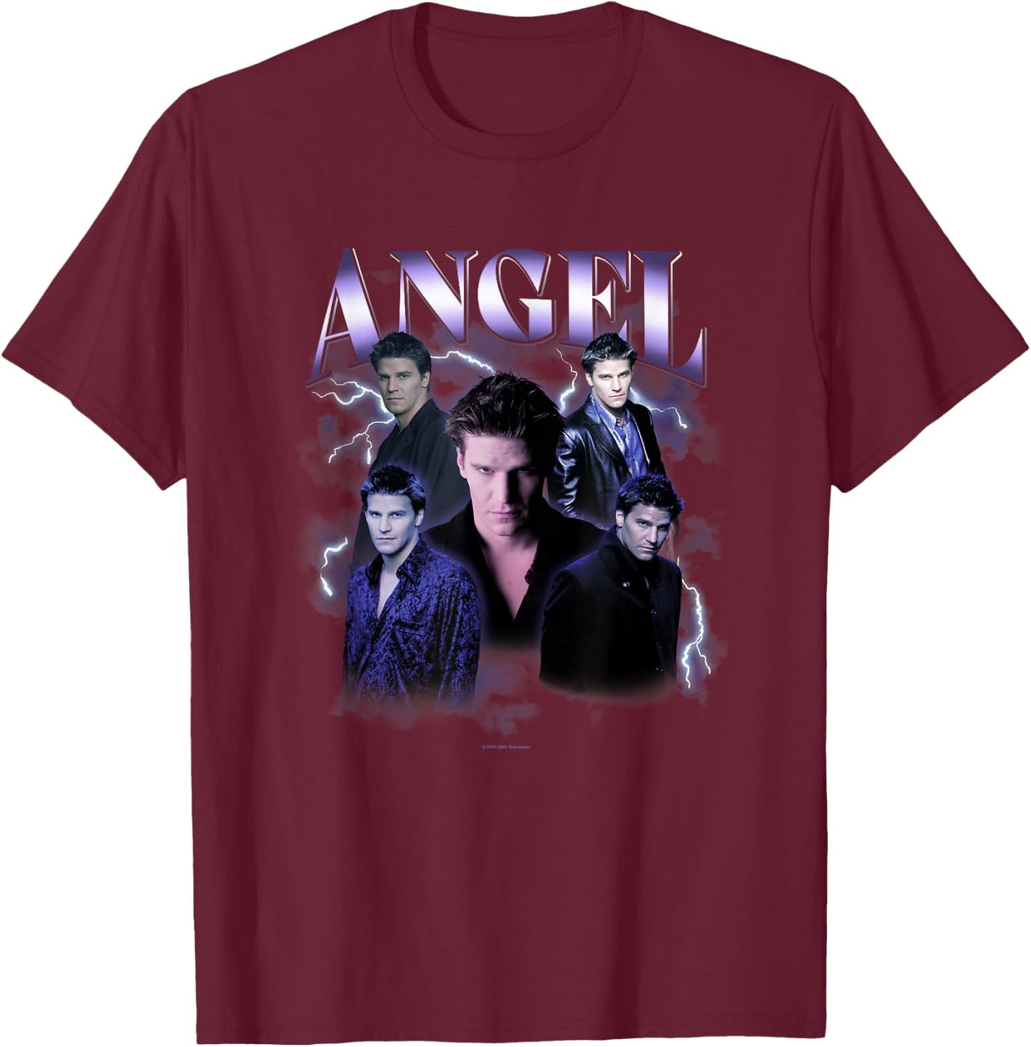 Buffy The Vampire Slayer Iconic Angel 90's Collage Poster , Black, S T-Shirt - T-Shirt | Maroon