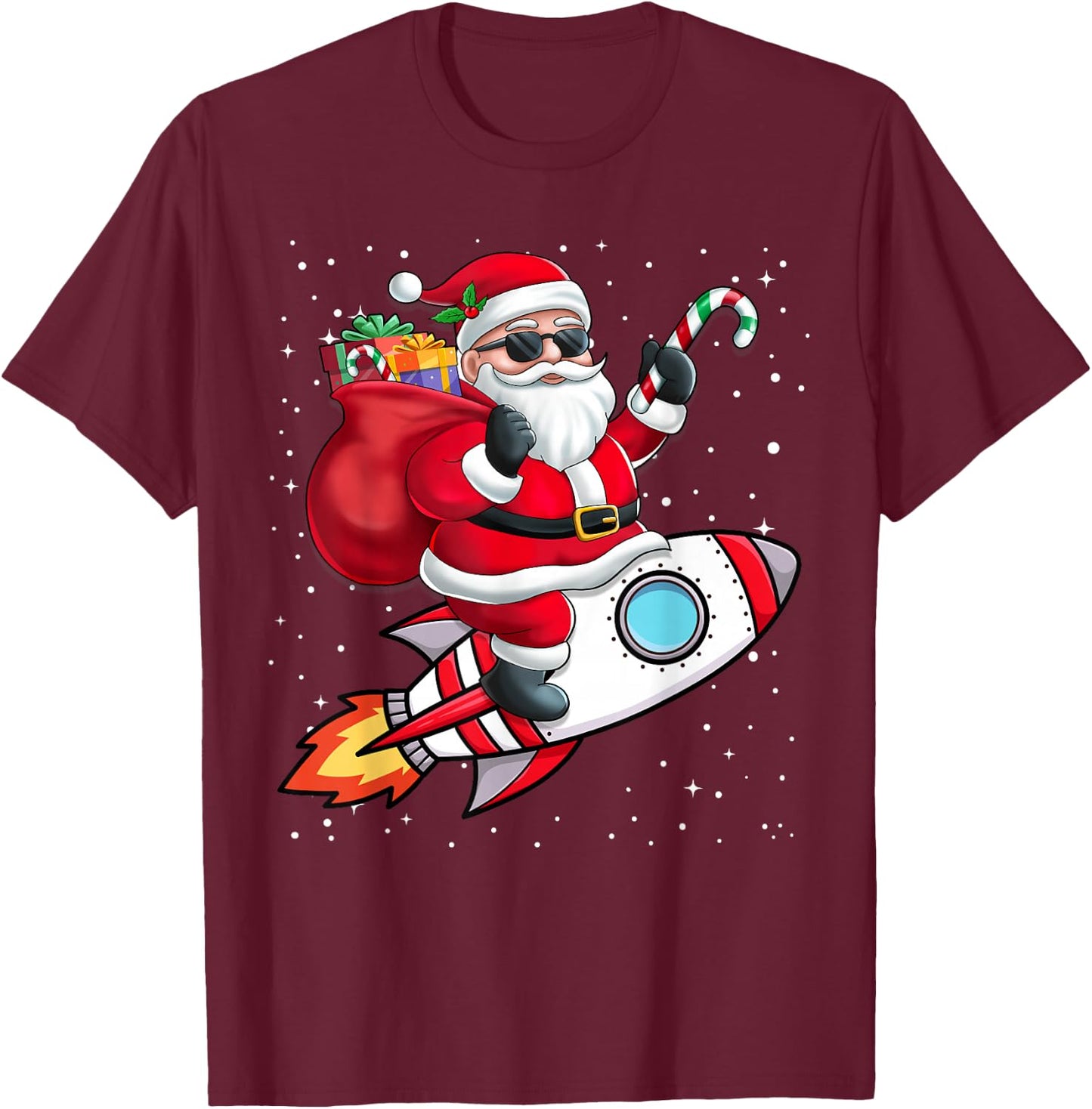 Santa Claus Riding A Space Rocket Christmas Boy Girl Kids T-Shirt - T-Shirt | Maroon