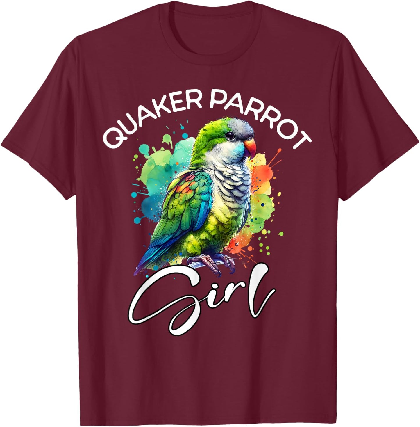 Quaker Parrot Girl Quaker Parrot T-Shirt - T-Shirt | Maroon