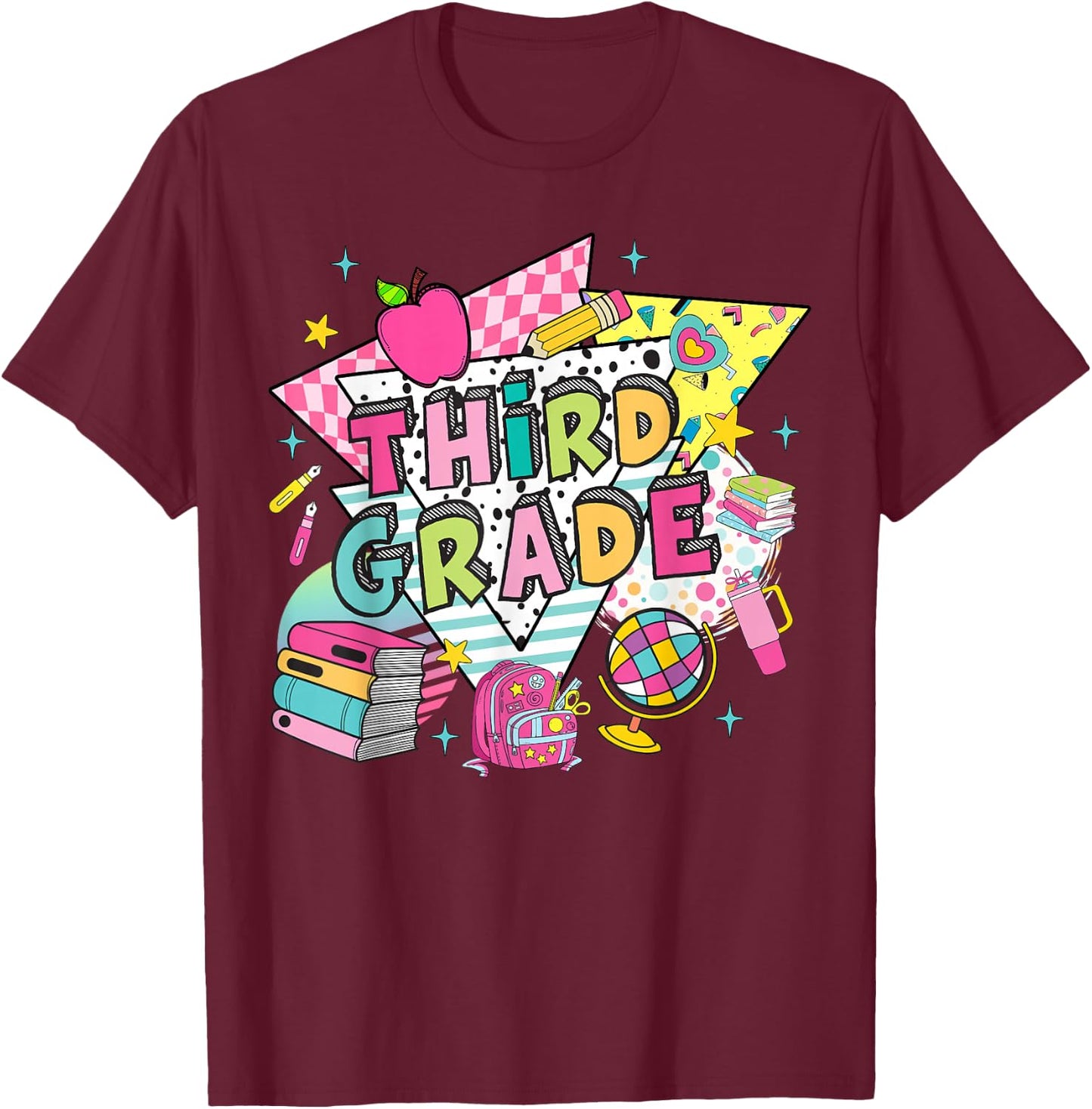 Third Grade Teachers Students Retro 90s Back To School T-Shirt - T-Shirt | Maroon