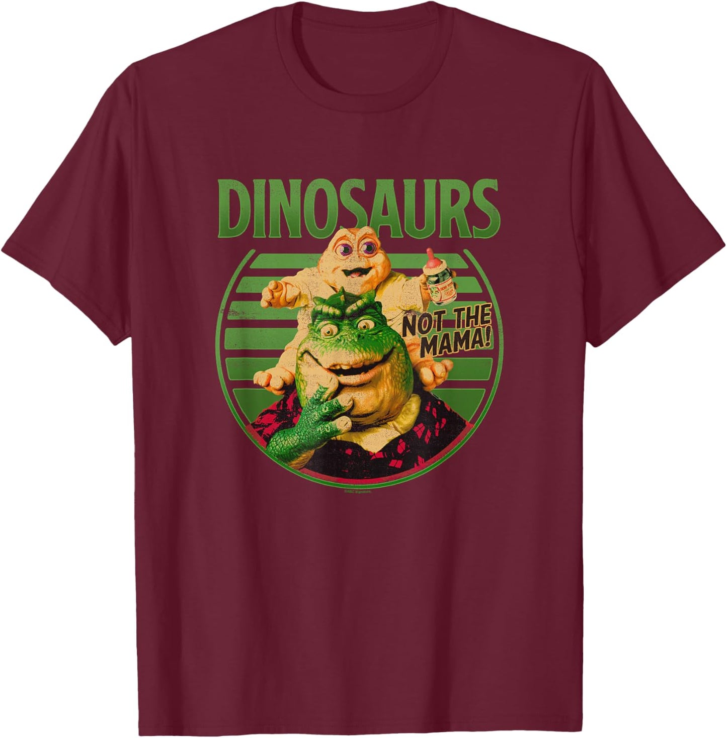 Dinosaurs Not The Mama! Baby & Earl Sinclair Big Retro Logo T-Shirt - T-Shirt | Maroon