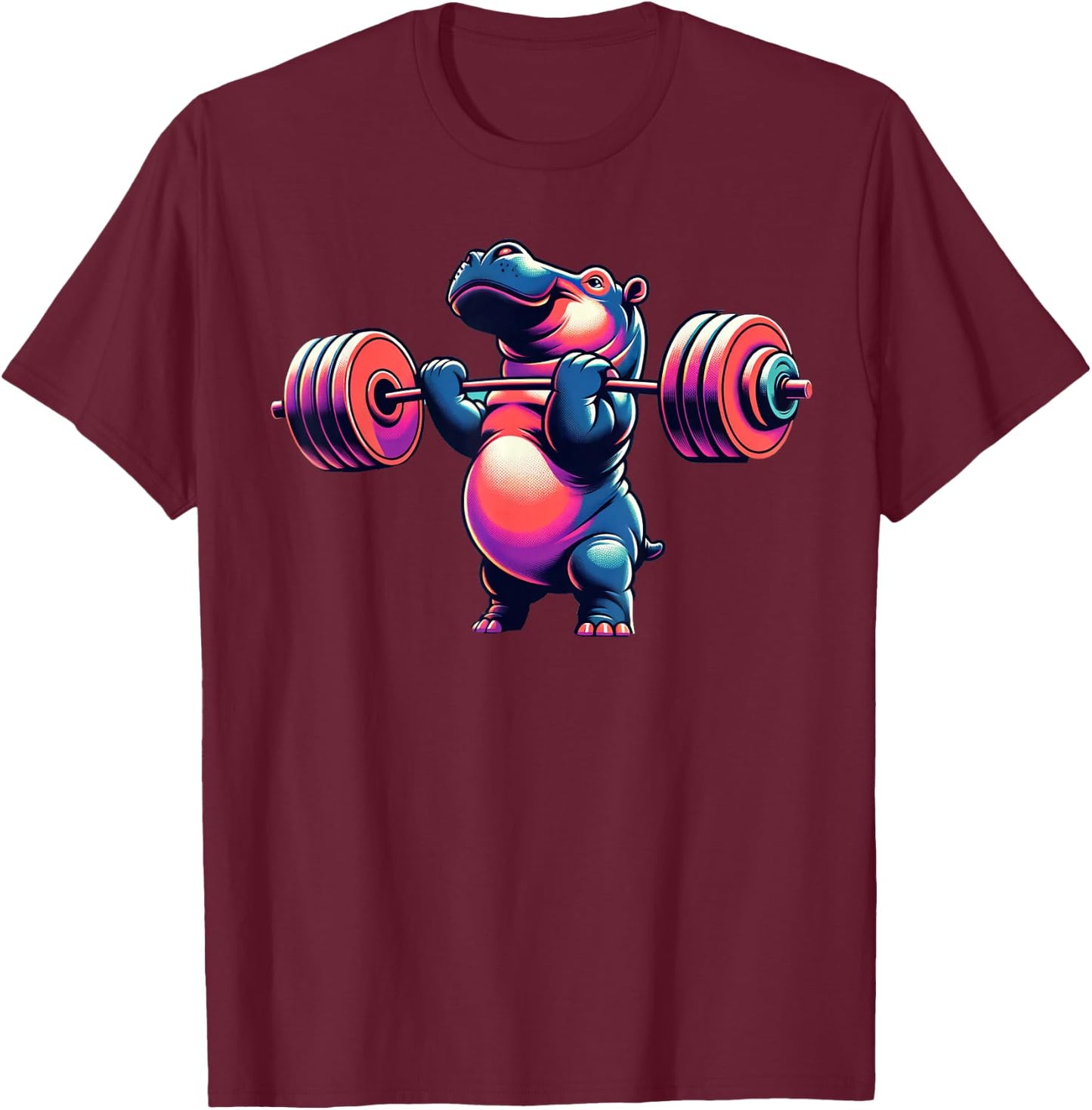 Hippo Powerlifting Weightlifting Gym Workout Hippopotamus T-Shirt - T-Shirt | Maroon