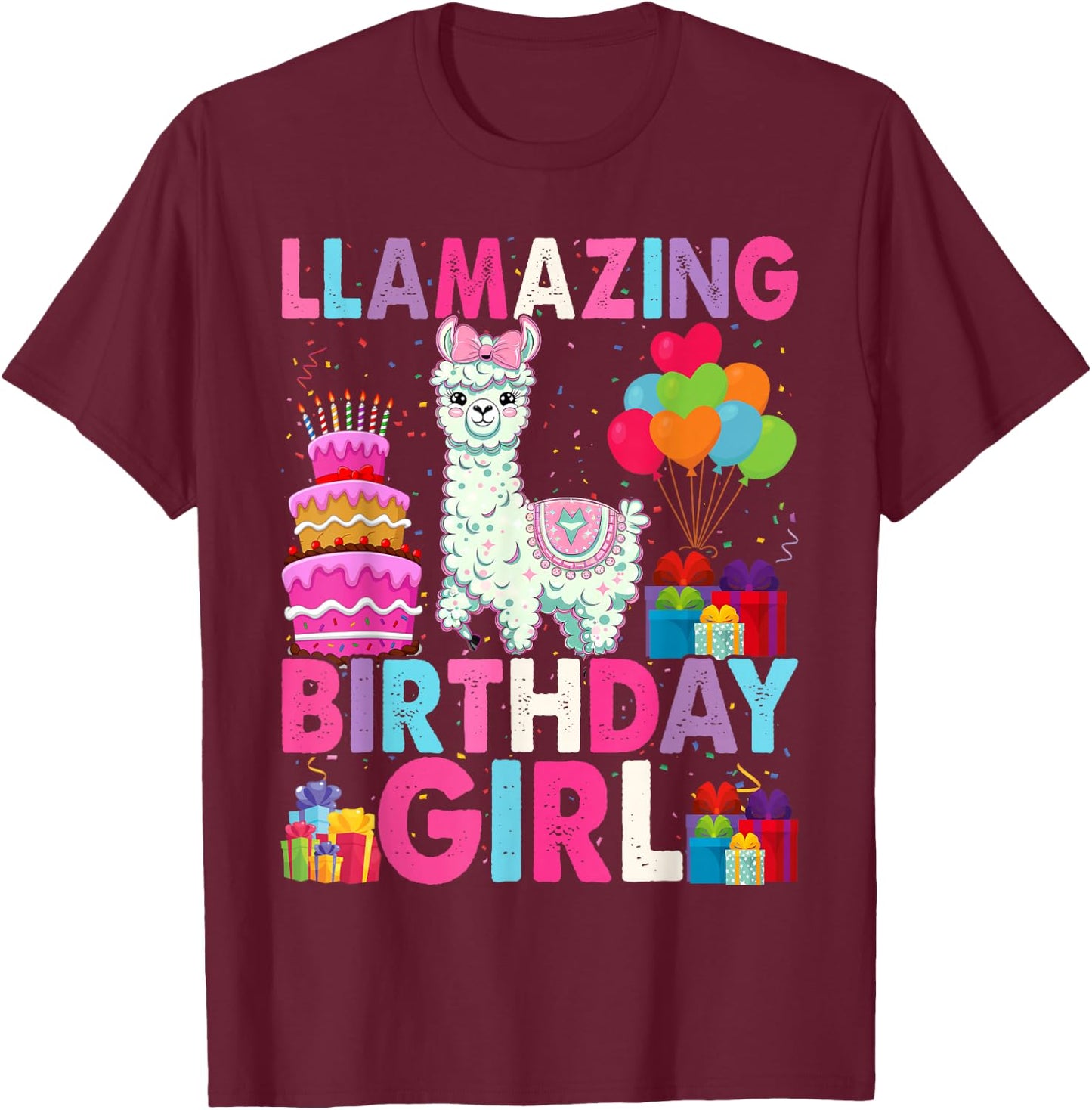 Llama Birthday Girl Llamazing Birthday Alpaca Llama Girl T-Shirt - T-Shirt | Maroon