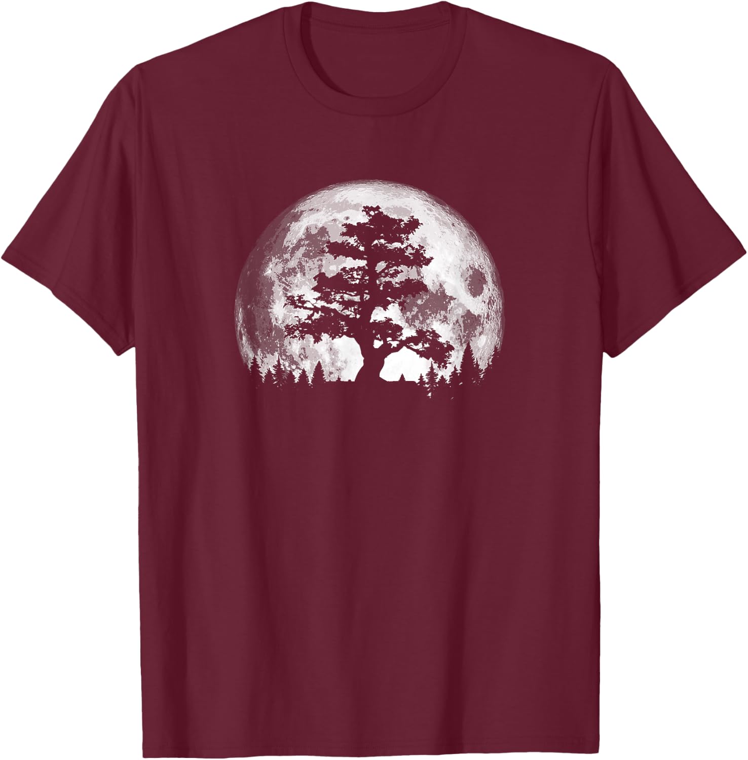 Retro full moon and minimalist pine tree vintage graphic T-Shirt - T-Shirt | Maroon
