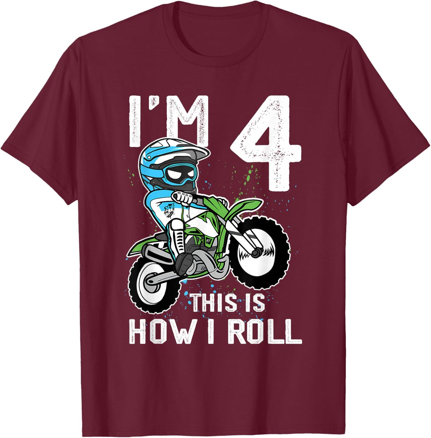 4th Birthday Motorcycle Dirt Bike Birthday 4 Year Old Boy T-Shirt - T-Shirt | Maroon