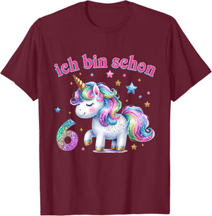 Children's 6th Birthday Girl Gifts 6 Years Old Unicorn Decorative , black T-Shirt - T-Shirt | Maroon