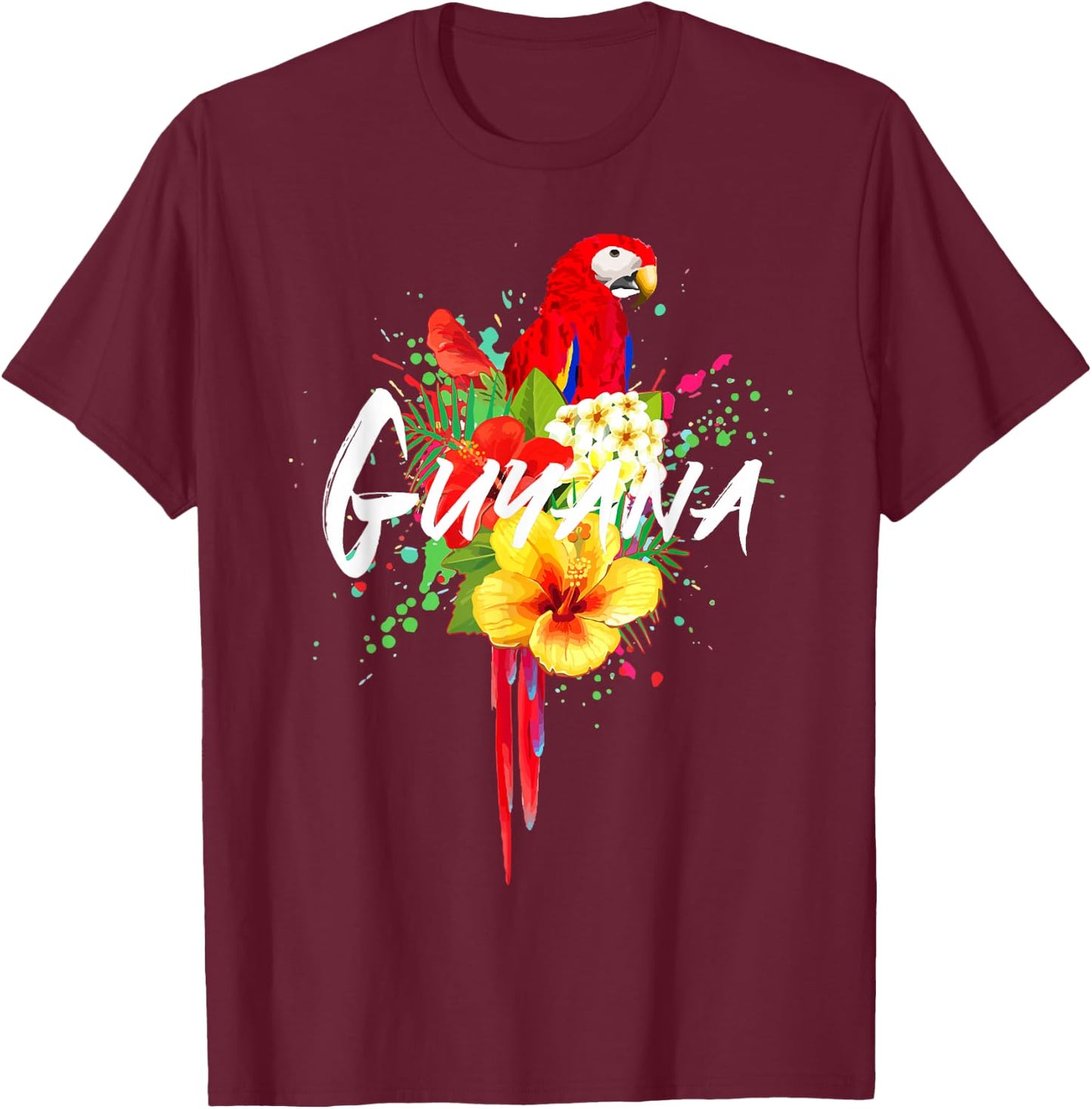 Guyana Parrot Tropical Plants Guyanese Souvenir Vintage T-Shirt - T-Shirt | Maroon