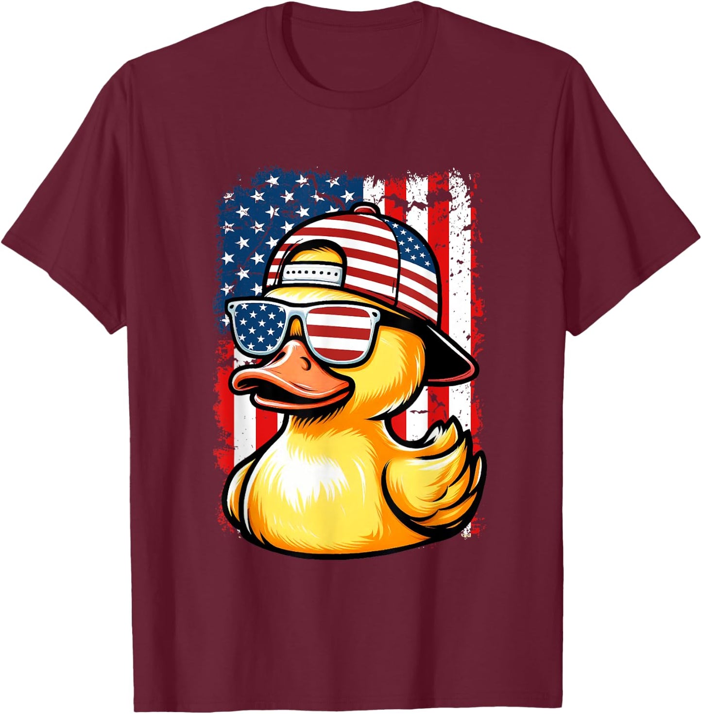Rubber Duck American Flag 4th Of July Funny Sunglasses Duck Women Kids Men T-Shirt - T-Shirt | Maroon