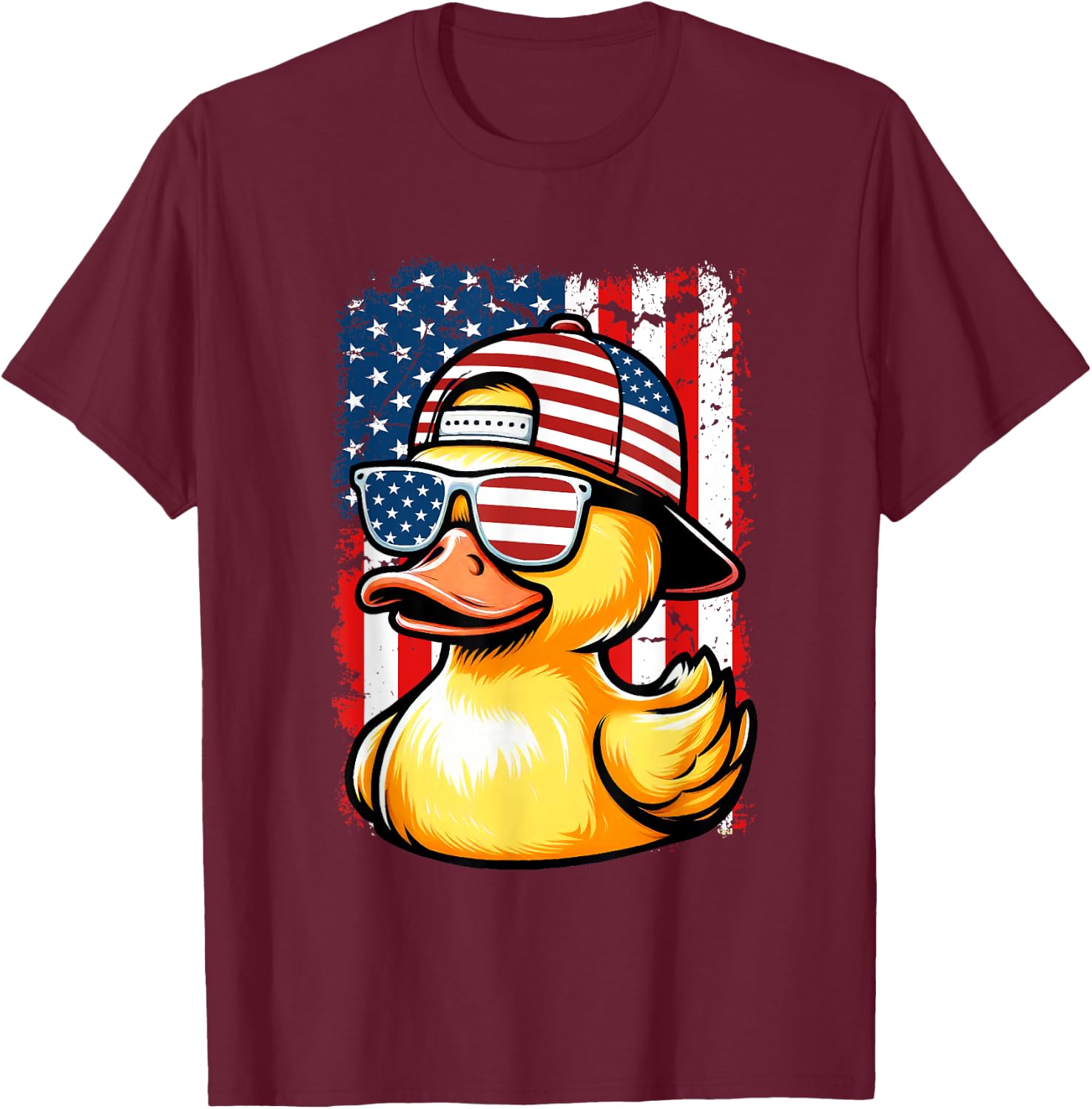 Rubber Duck American Flag 4th Of July Funny Sunglasses Duck Women Kids Men T-Shirt - T-Shirt | Maroon