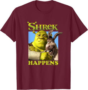 Shrek Happens Donkey Shrek Best Friends Big Chest Poster , Black, S T-Shirt - T-Shirt | Maroon