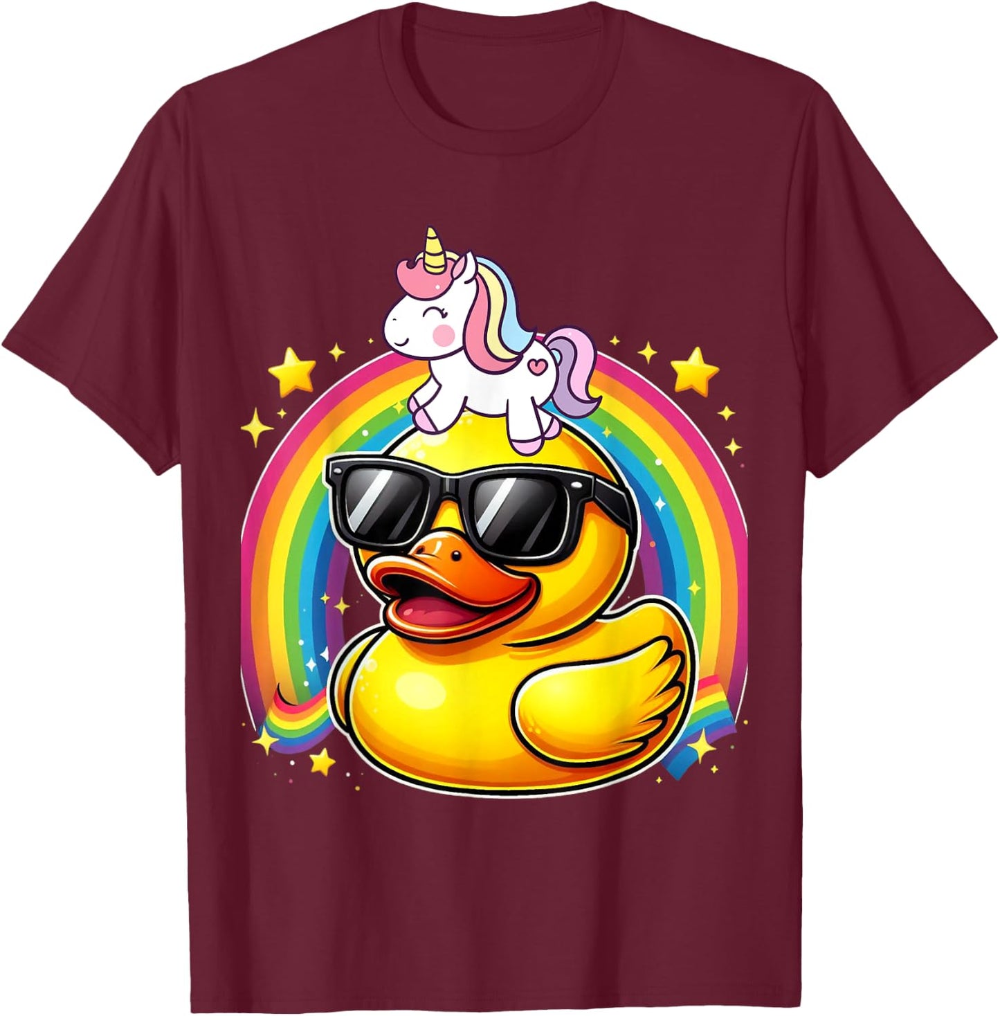 Unicorn Riding Rubber Duck Boys Girls Men Women Kids Teens T-Shirt - T-Shirt | Maroon
