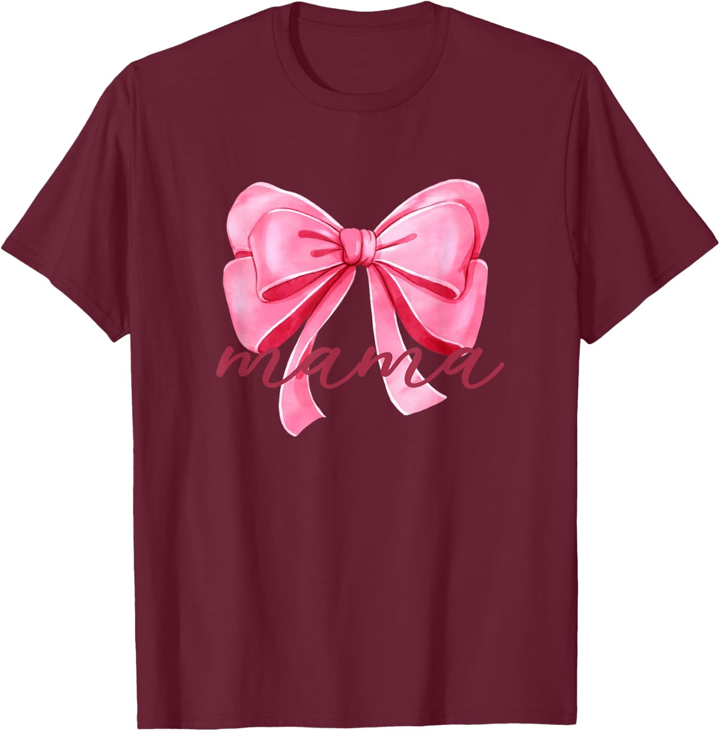 Mama Pink Bow Birthday Baby Shower Family Pink Ribbon T-Shirt - T-Shirt | Maroon