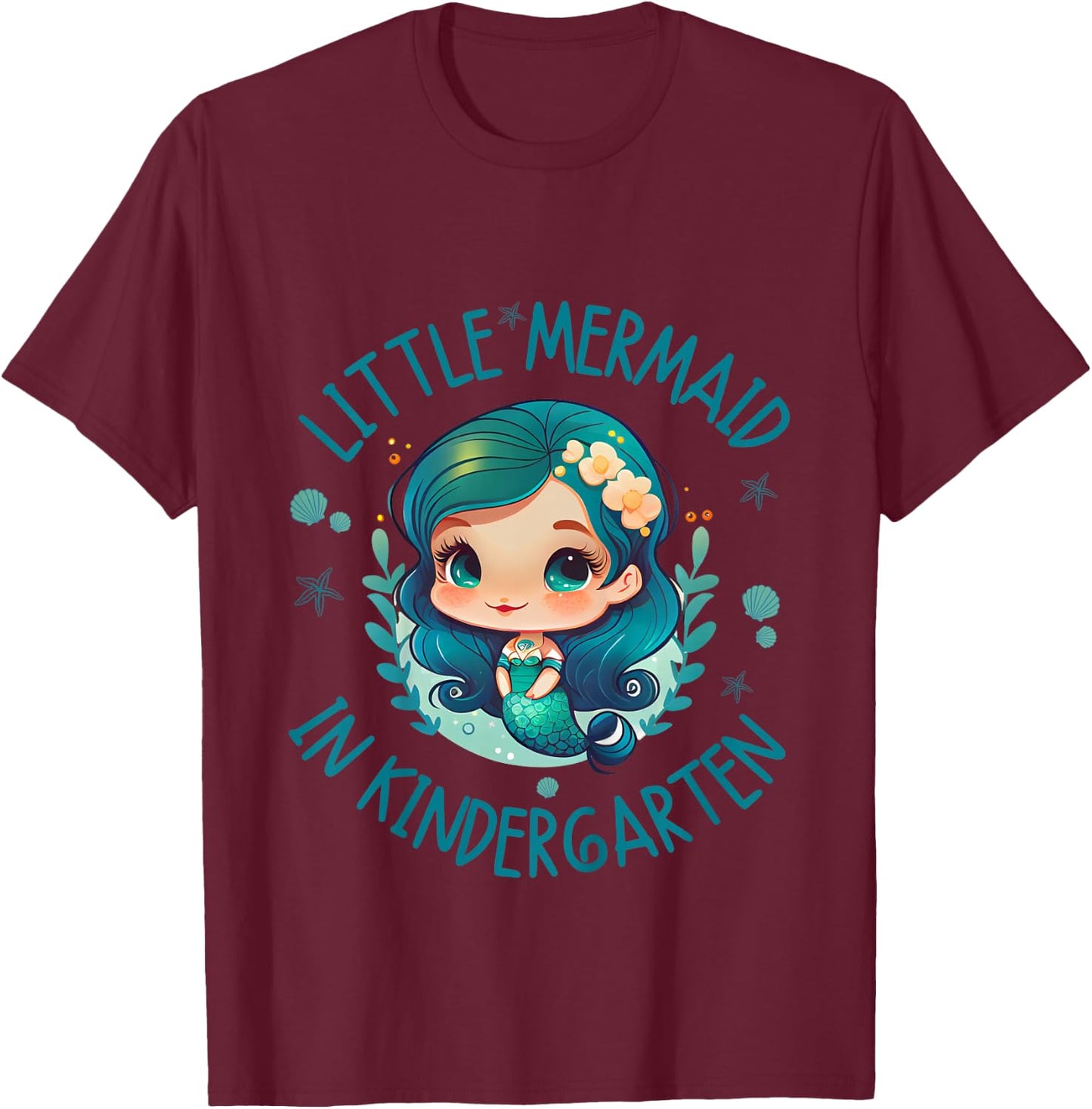 Kids Cute Kindergarten Girls Little Mermaid In Kindergarten T-Shirt - T-Shirt | Maroon