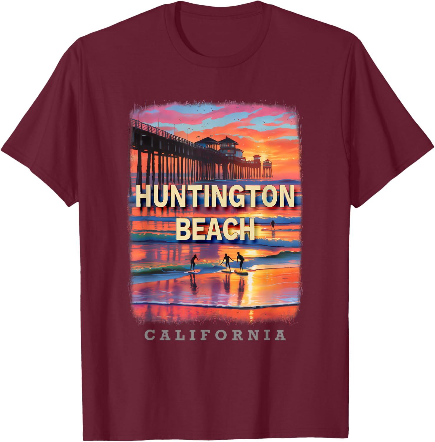 Huntington Beach California CA Surfing Paradise SD883 T-Shirt - T-Shirt | Maroon