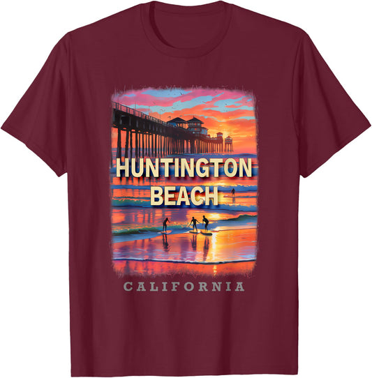 Huntington Beach California CA Surfing Paradise SD883 T-Shirt - T-Shirt | Maroon