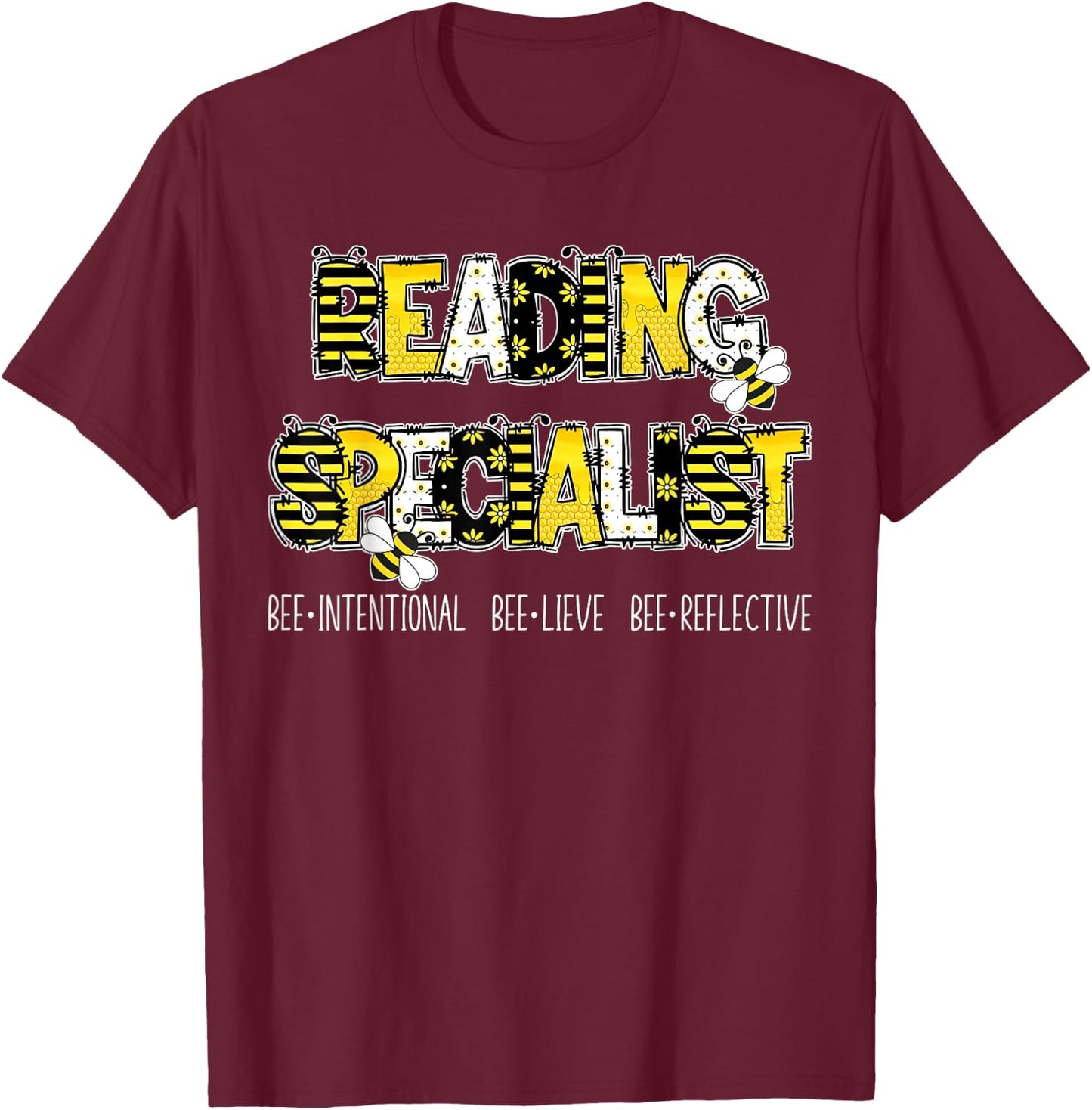 Retro Reading Specialist Bee Reading Interventionist Squad T-Shirt - T-Shirt | Maroon