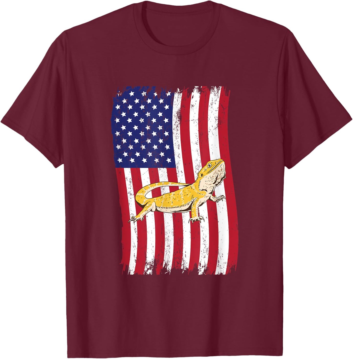 American Flag Bearded Dragon T-Shirt - T-Shirt | Maroon